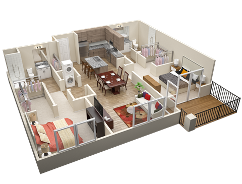 Floor plan for 2 beds, 2 baths, 1181 sqft